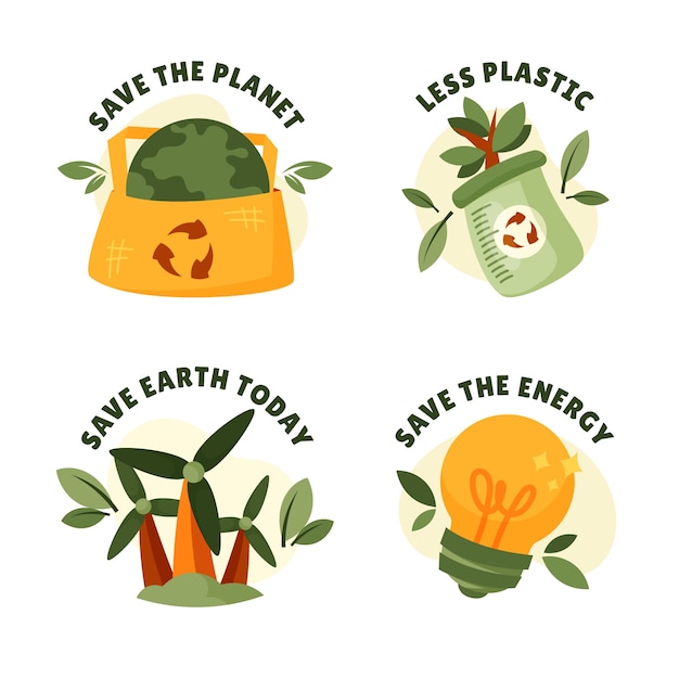 Hand drawn flat design ecology badges