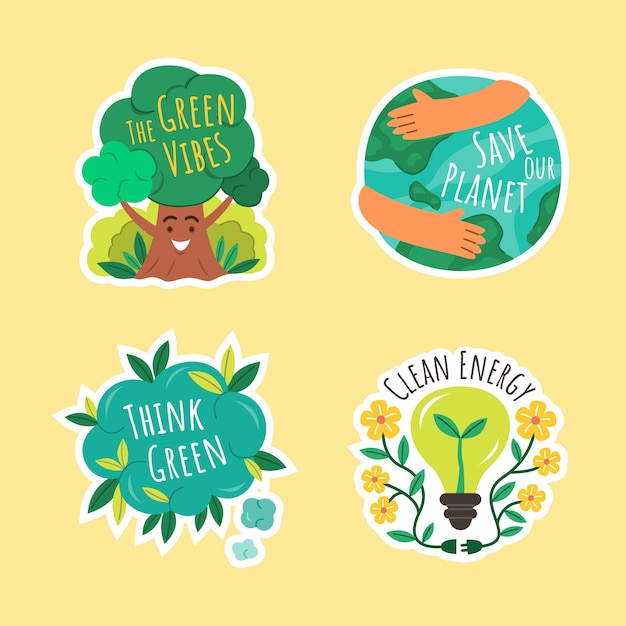 Hand drawn flat design ecology badges