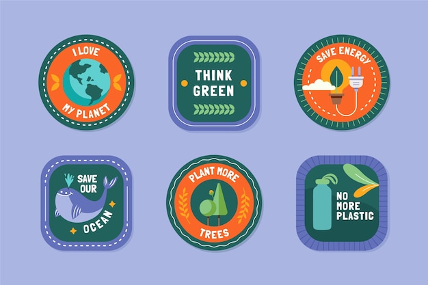 Hand drawn flat design ecology badges