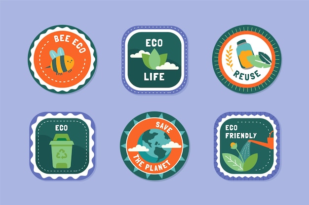 Hand drawn flat design ecology badges