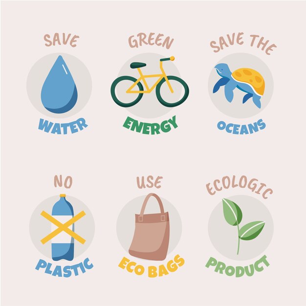 Hand drawn flat design ecology badges