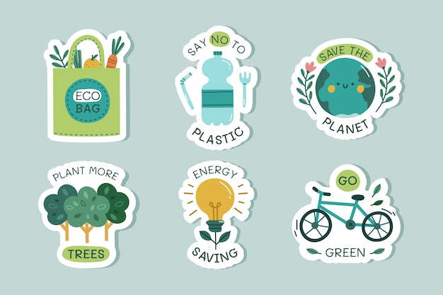 Hand drawn flat design ecology badges