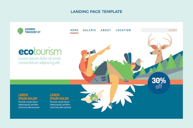 Hand drawn flat design ecotourism landing page