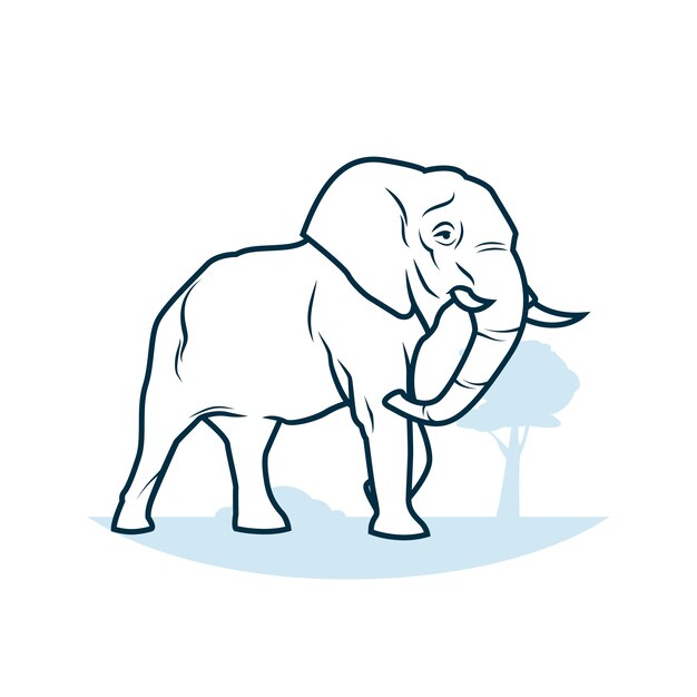 Hand drawn flat design elephant outline