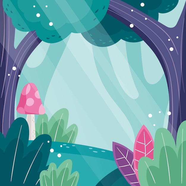 Free vector hand drawn flat design enchanted forest frame