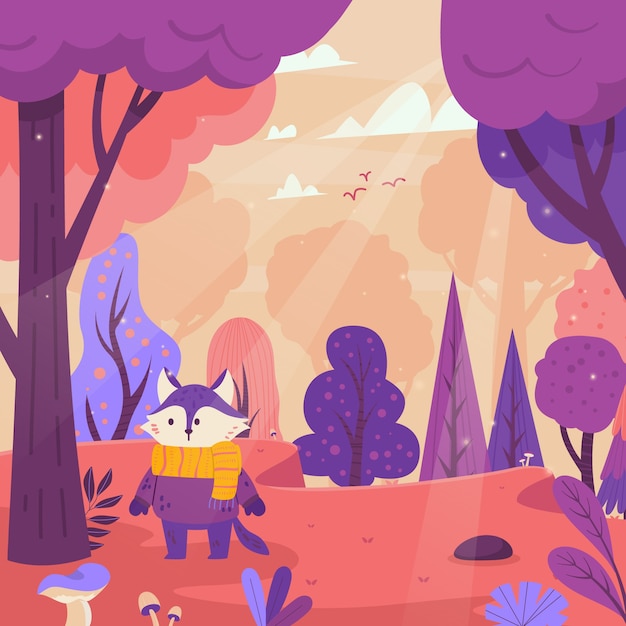 Hand drawn flat design enchanted forest frame