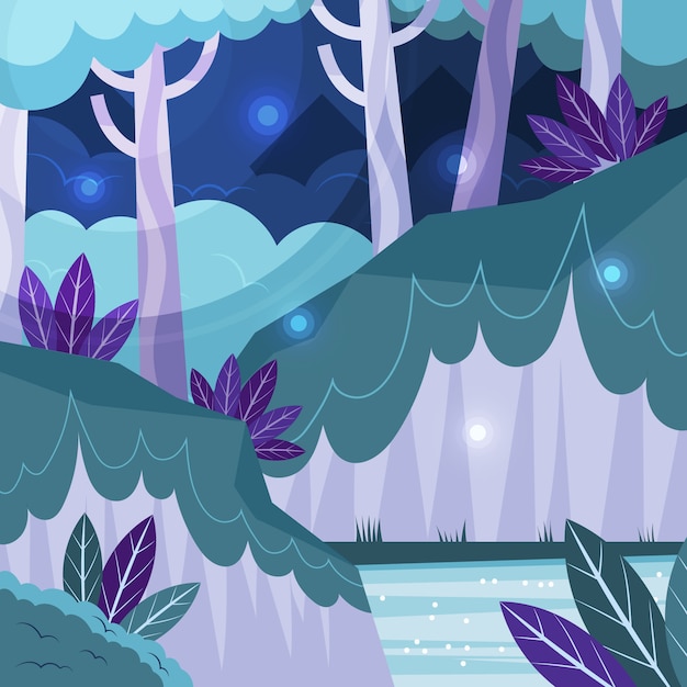 Hand drawn flat design enchanted forest illustration