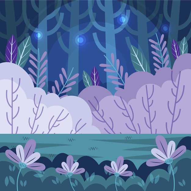 Free Vector hand drawn flat design enchanted forest illustration