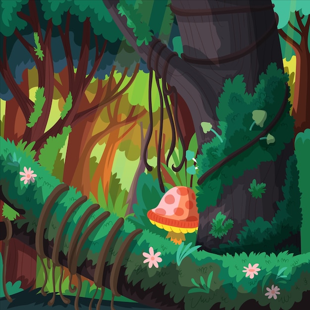 Free vector hand drawn flat design enchanted forest illustration