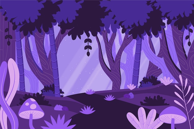 Hand drawn flat design enchanted forest illustration