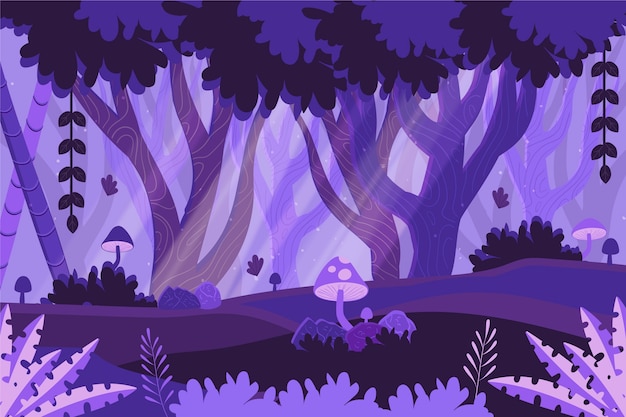 Free Vector hand drawn flat design enchanted forest illustration