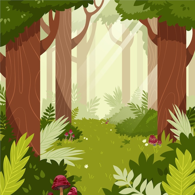 Hand drawn flat design enchanted forest illustration