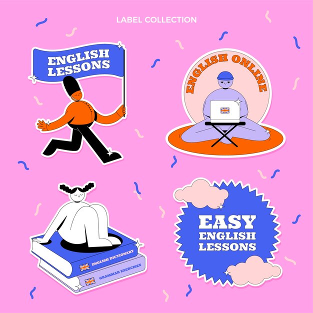 Hand drawn flat design english lessons badges