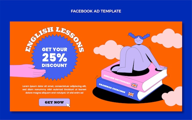 Hand drawn flat design english lessons facebook ad