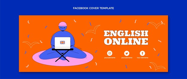 Hand drawn flat design english lessons facebook cover