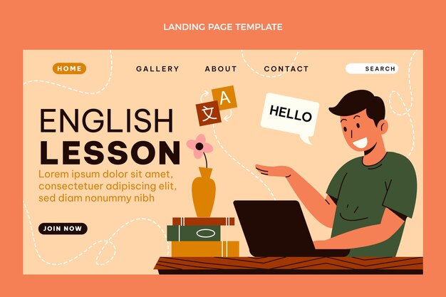 Hand drawn flat design english lessons landing page