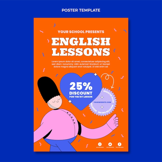 Hand drawn flat design english lessons poster