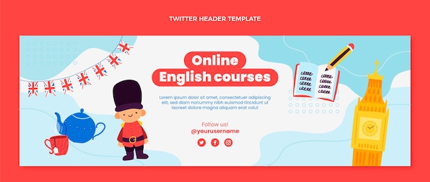 Hand drawn flat design english lessons template