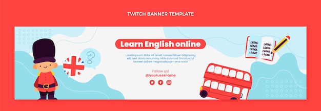 Hand drawn flat design english lessons template