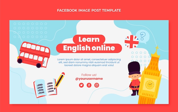 Hand drawn flat design english lessons template