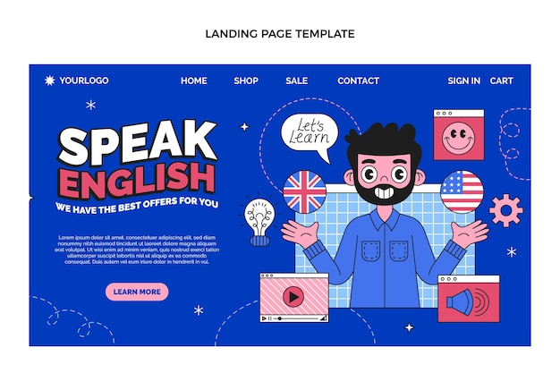 Hand drawn flat design english lessons template