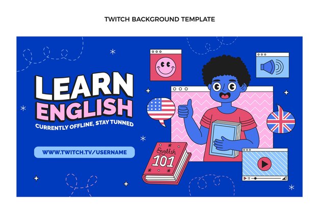 Hand drawn flat design english lessons template