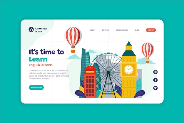 Hand drawn flat design english lessons template