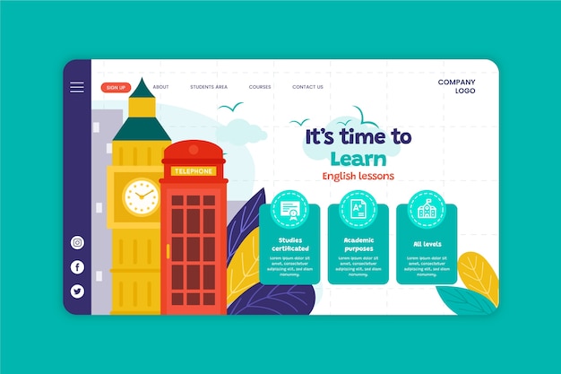 Hand drawn flat design english lessons template