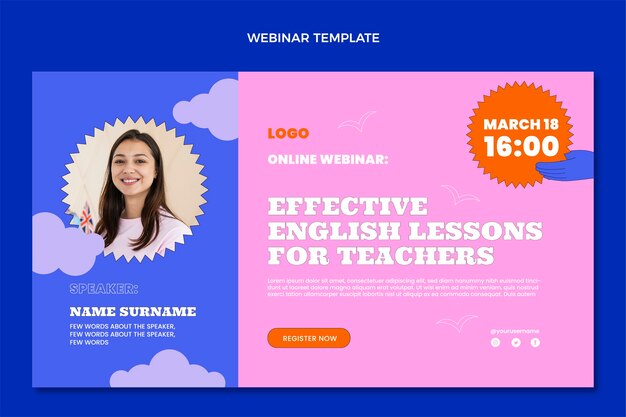 Hand drawn flat design english lessons webinar