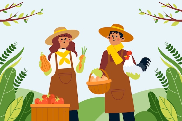 Hand drawn flat design farmers illustration