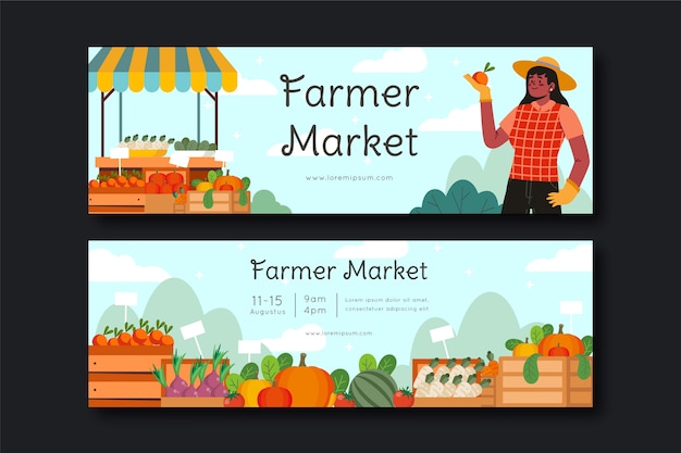 Free Vector hand drawn flat design farmers market banner