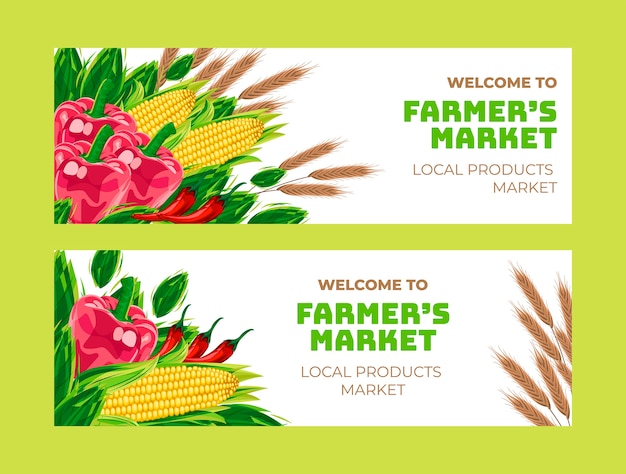 Hand drawn flat design farmers market banner