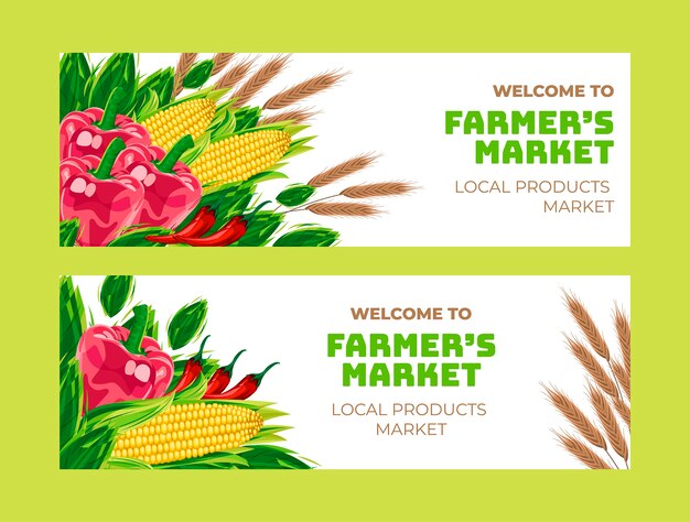 Hand drawn flat design farmers market banner