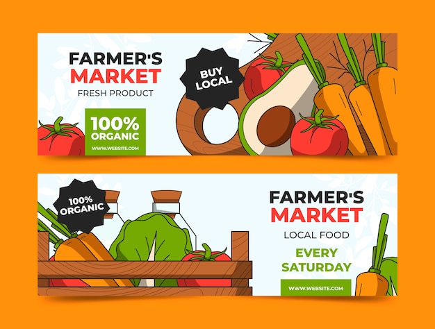 Hand drawn flat design farmers market banner