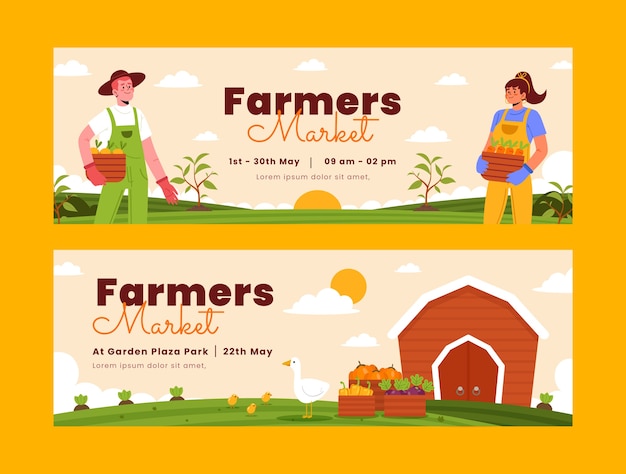 Hand drawn flat design farmers market banner