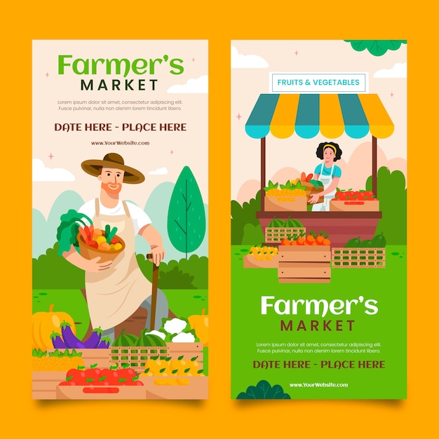 Free Vector hand drawn flat design farmers market banner