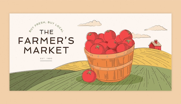 Hand drawn flat design farmers market banner