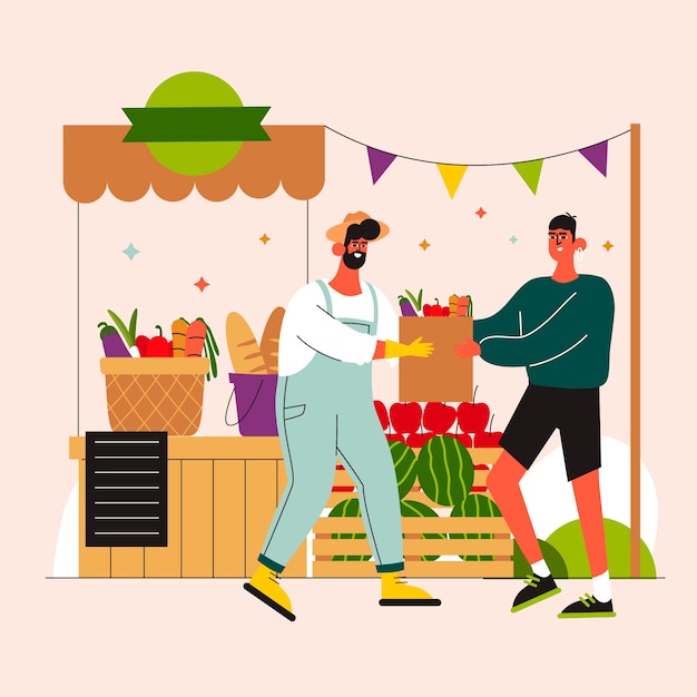 Hand drawn flat design farmers market illustration