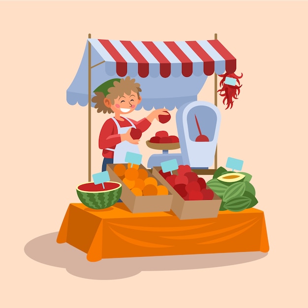 Hand drawn flat design farmers market illustration