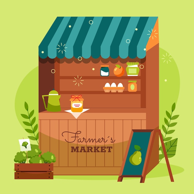 Free Vector hand drawn flat design farmers market illustration