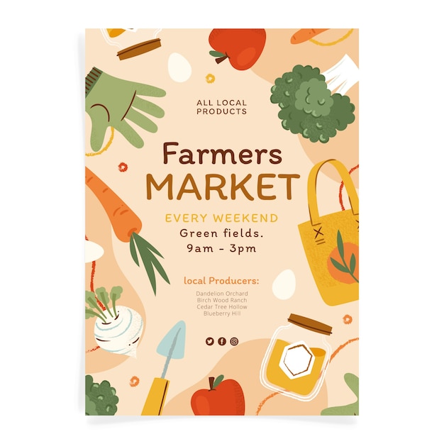 Free vector hand drawn flat design farmers market illustration