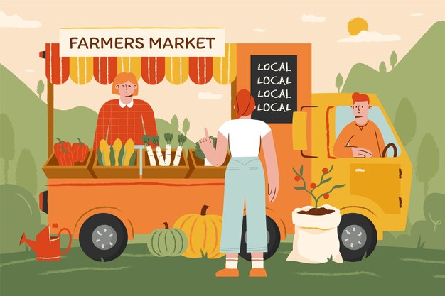 Hand drawn flat design farmers market illustration