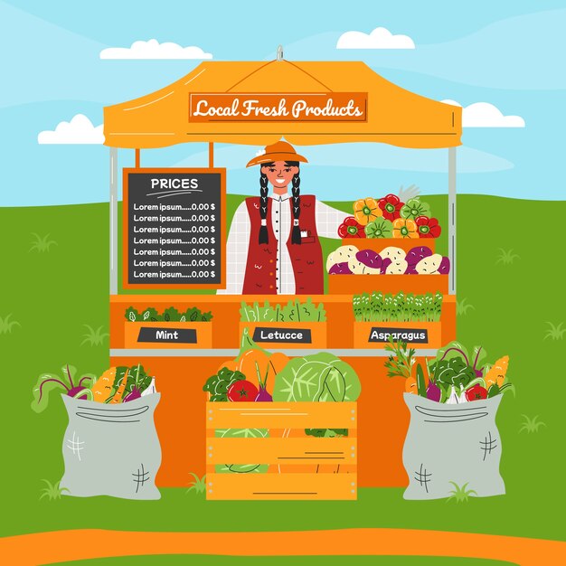 Hand drawn flat design farmers market illustration