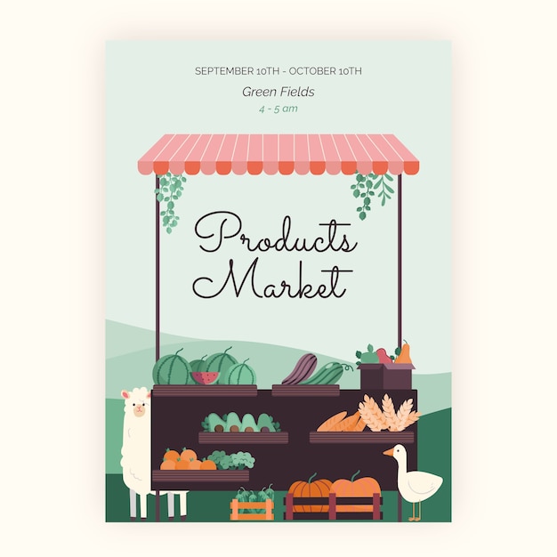 Free Vector hand drawn flat design farmers market poster