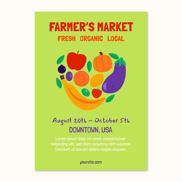 Free Vector hand drawn flat design farmers market poster