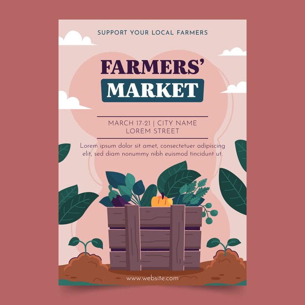 Hand drawn flat design farmers market poster