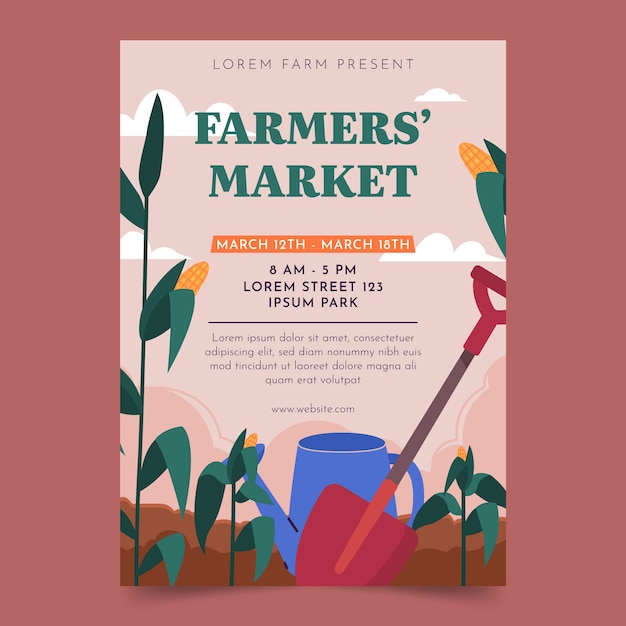 Hand drawn flat design farmers market poster