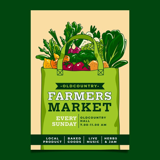 Hand drawn flat design farmers market poster