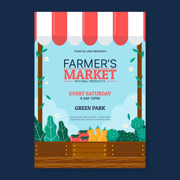 Free Vector hand drawn flat design farmers market poster