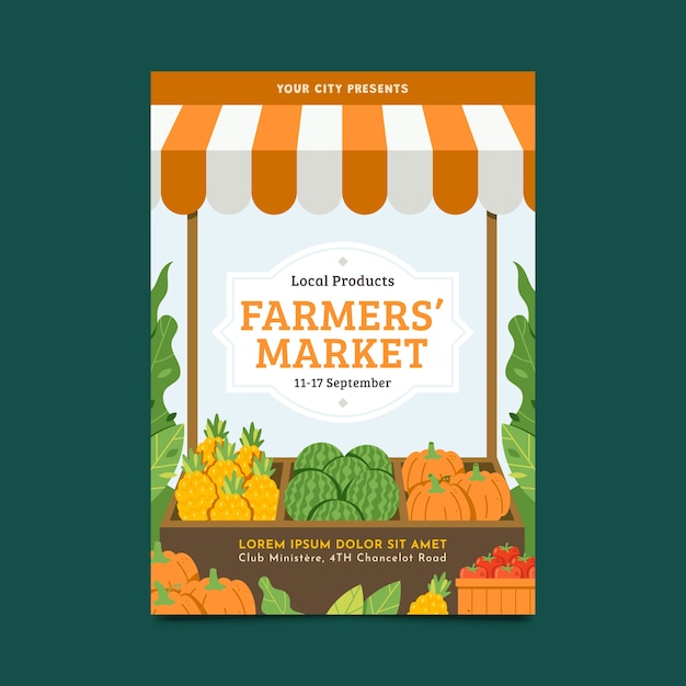 Hand drawn flat design farmers market poster